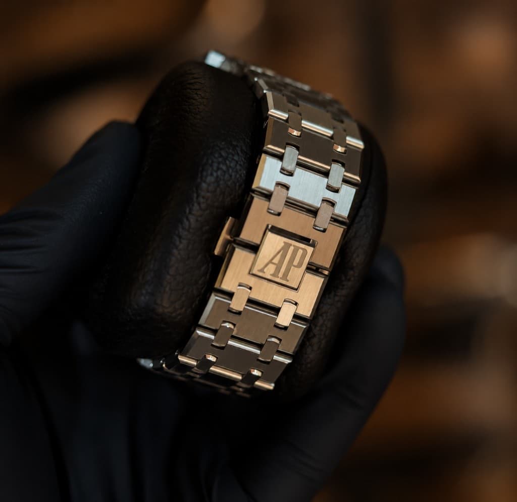Close-up of a watch clasp
